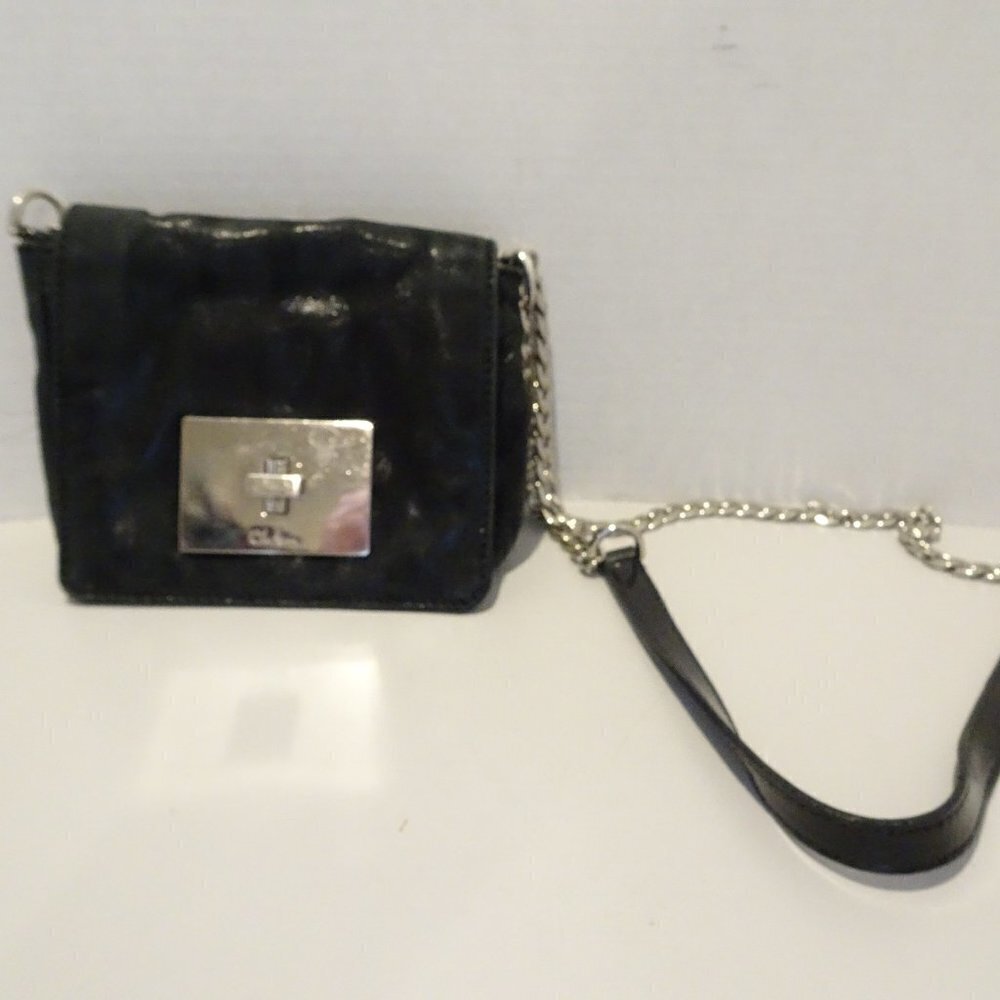 COLE HAAN Shimmery Black Crossbody Square Purse Chain Strap Turnkey Lock Small